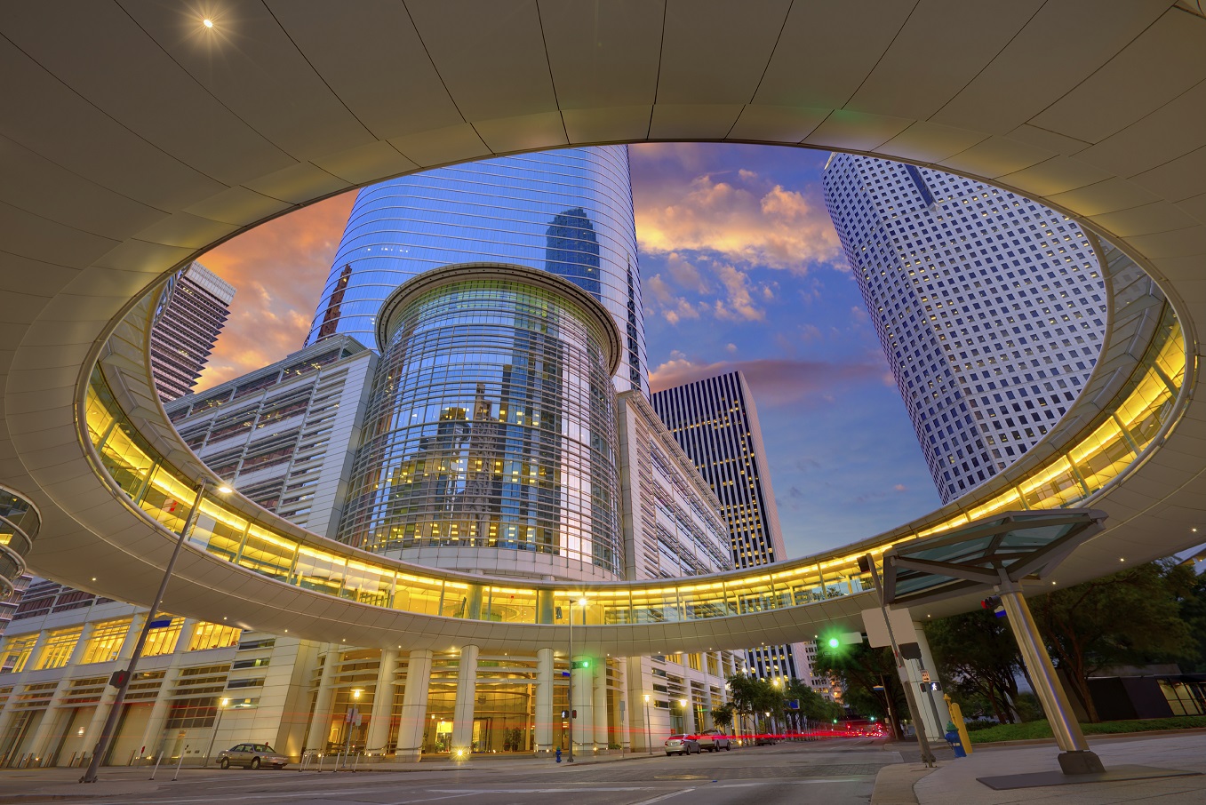 Houston Downtown sunset skyscrapers Texas